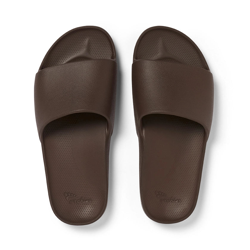 Archies Brown Arch Support Slides — top view 