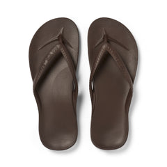 Archies Footwear brown flip-flops top view on a white background