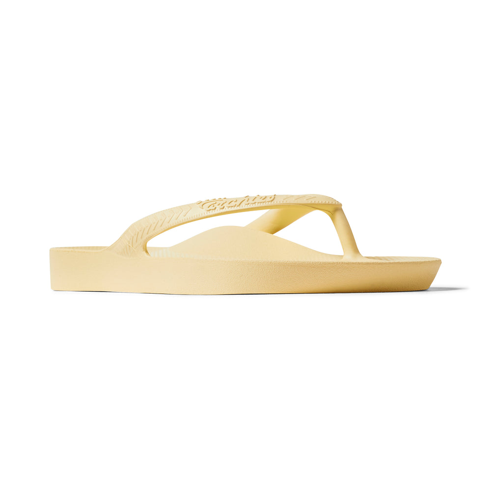 Lemon Arch Support Flip Flops shown from the side 