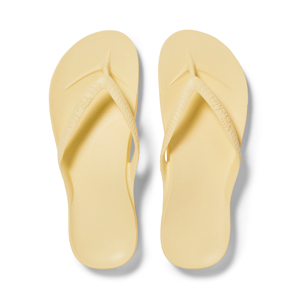 Lemon Arch Support Flip Flops shown from above 