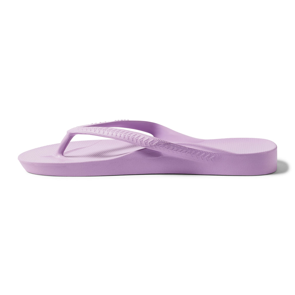 Lilac Archies Arch Support Flip Flops shown from the side 