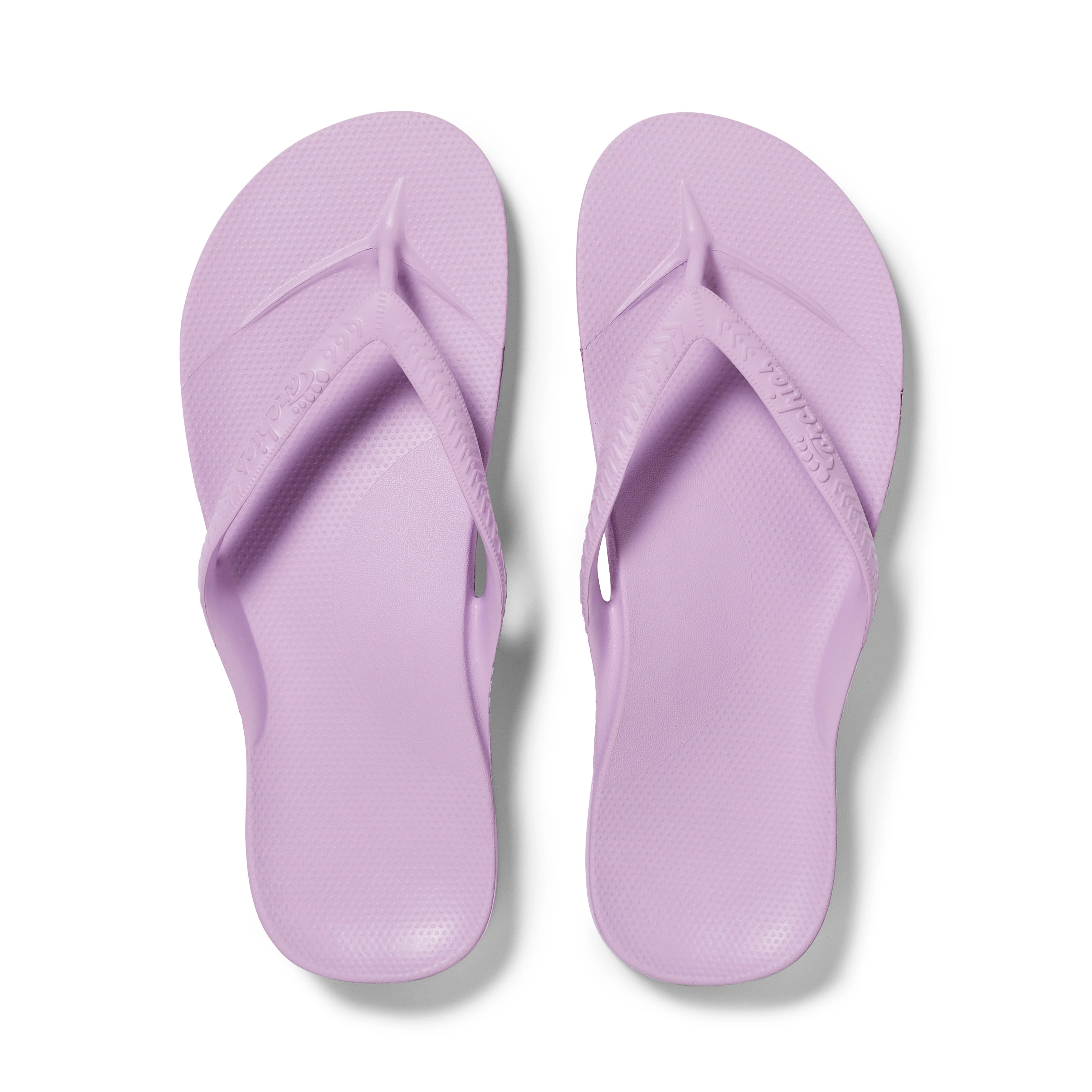 Lilac Archies Arch Support Flip Flops shown from above 
