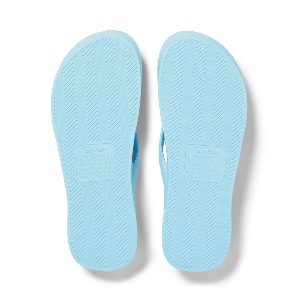 Sky Blue Archies Arch Support Flip Flops angle 04 