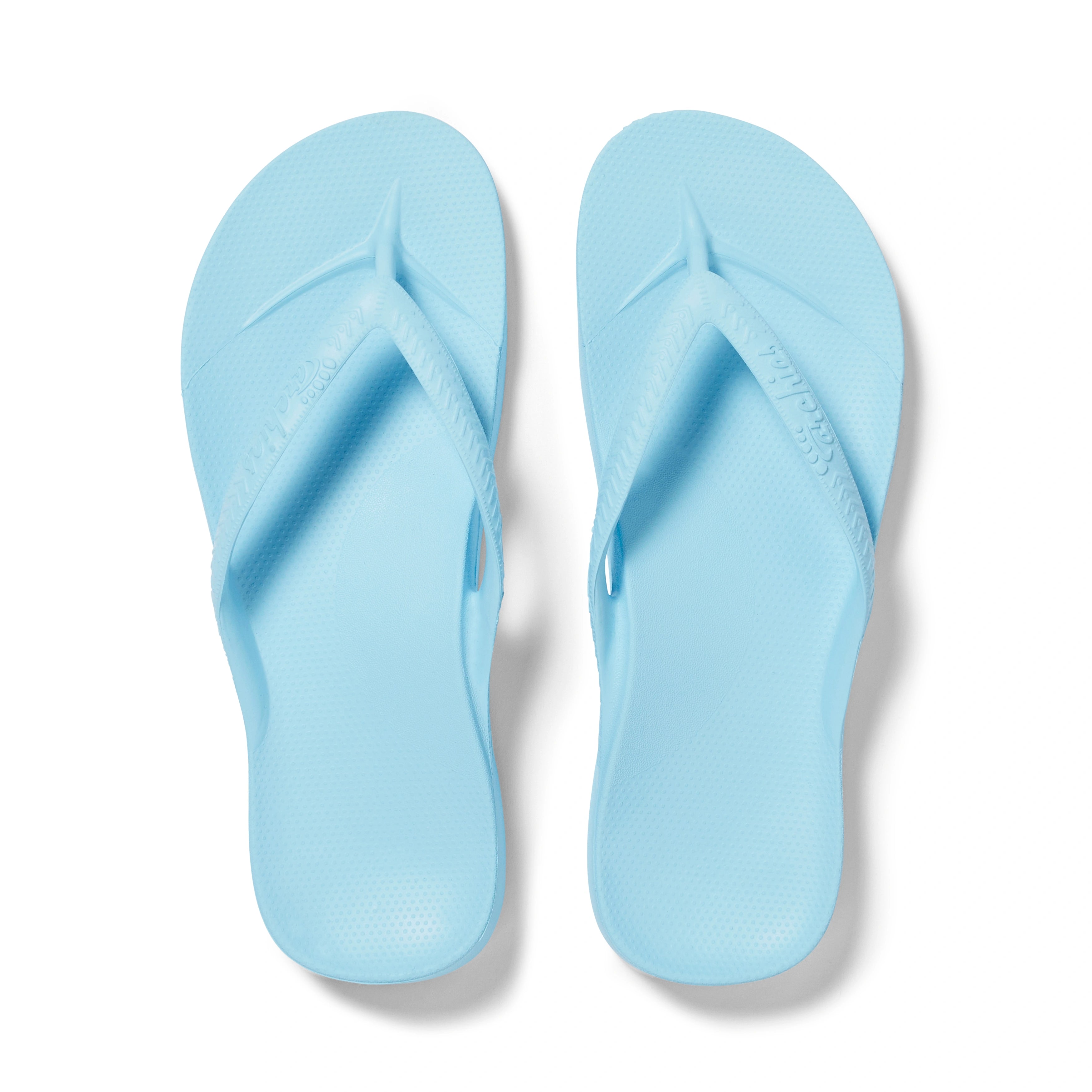 Sky Blue Archies Arch Support Flip Flops angle 01 