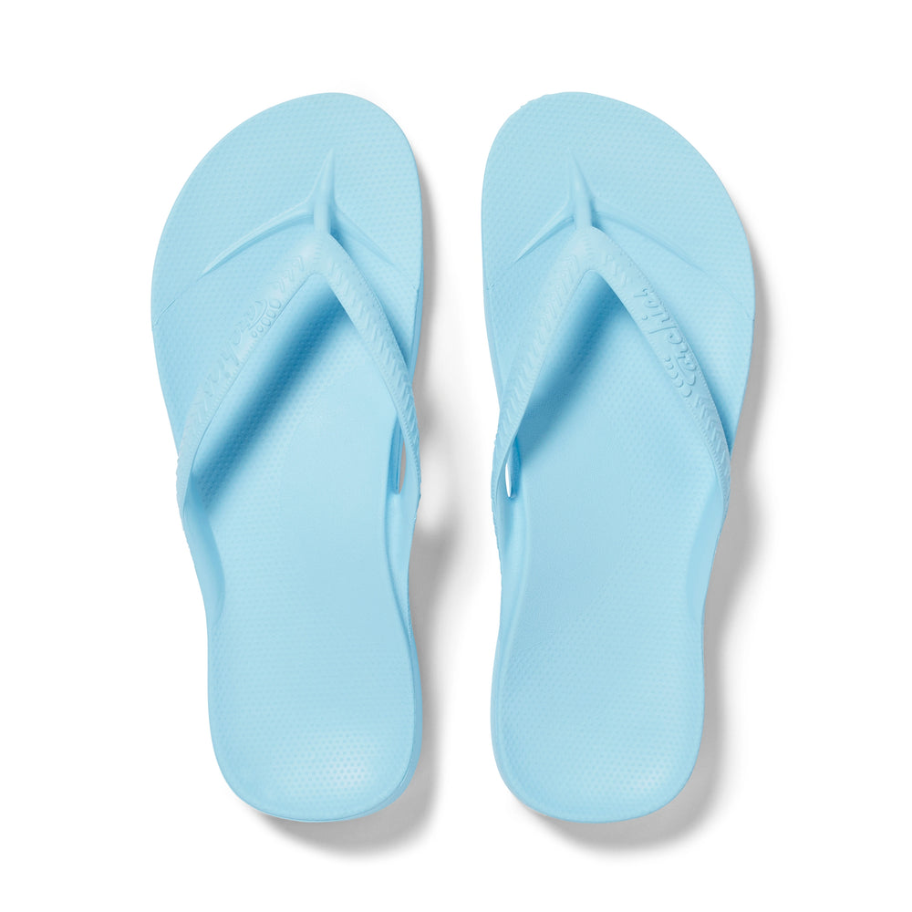 Sky Blue Archies Arch Support Flip Flops angle 01 