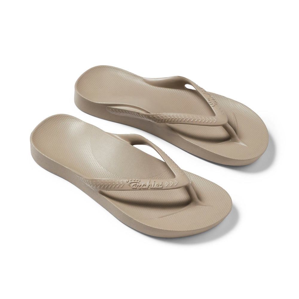 Taupe Archies Arch Support Flip Flops angle 10 
