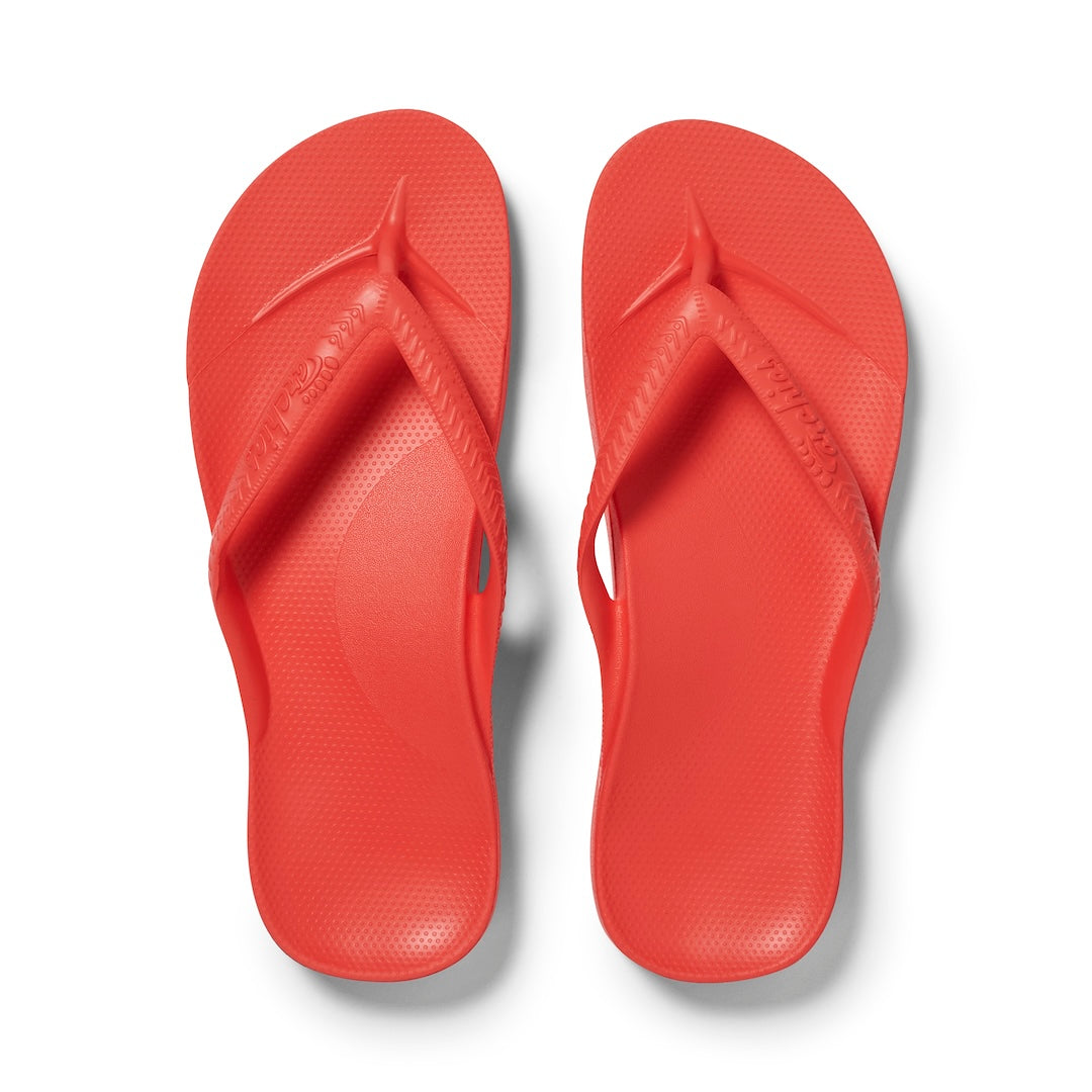Archies Arch Support Flip Flops Coral top down view 