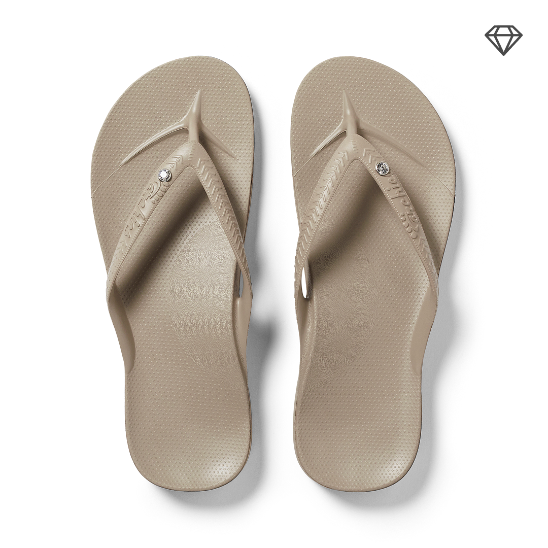 Taupe Crystal Archies Arch Support Flip Flops angle 01 