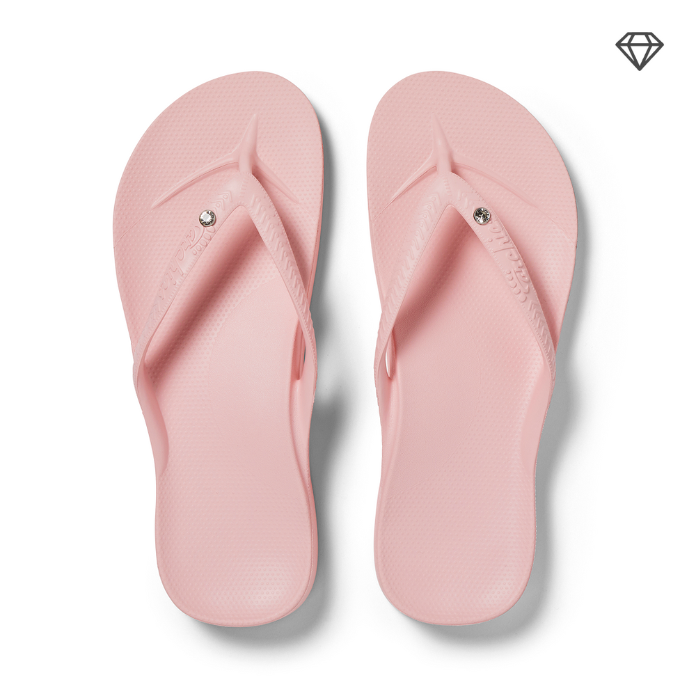 Crystal Pink Arch Support Flip Flops shown from above 