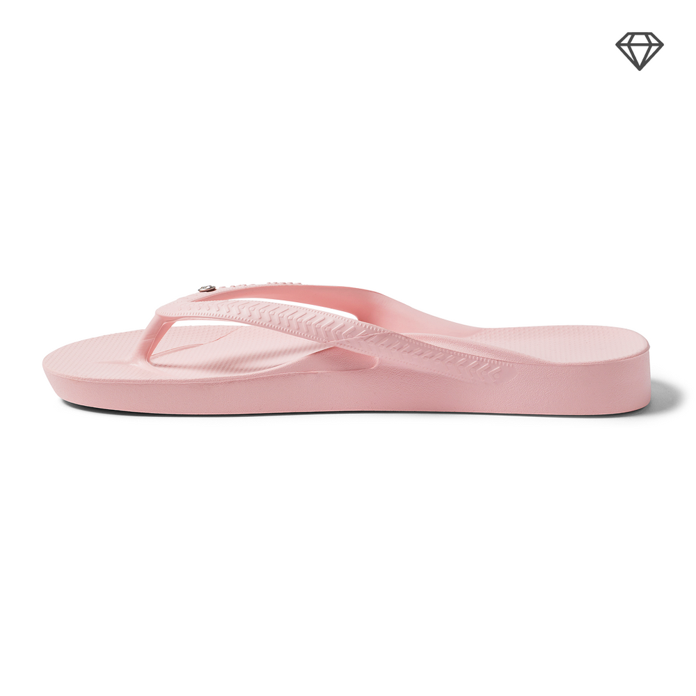 Crystal Pink Arch Support Flip Flops shown from the side 