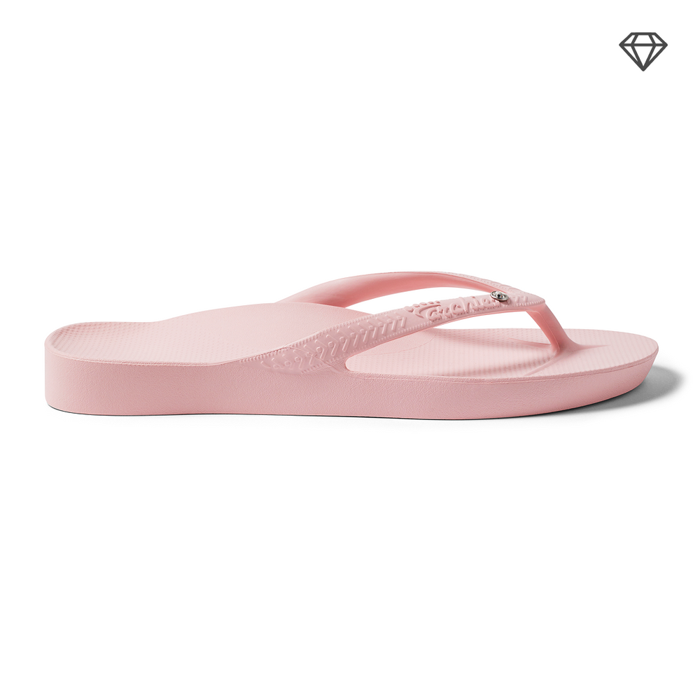Crystal Pink Arch Support Flip Flops shown from the side 