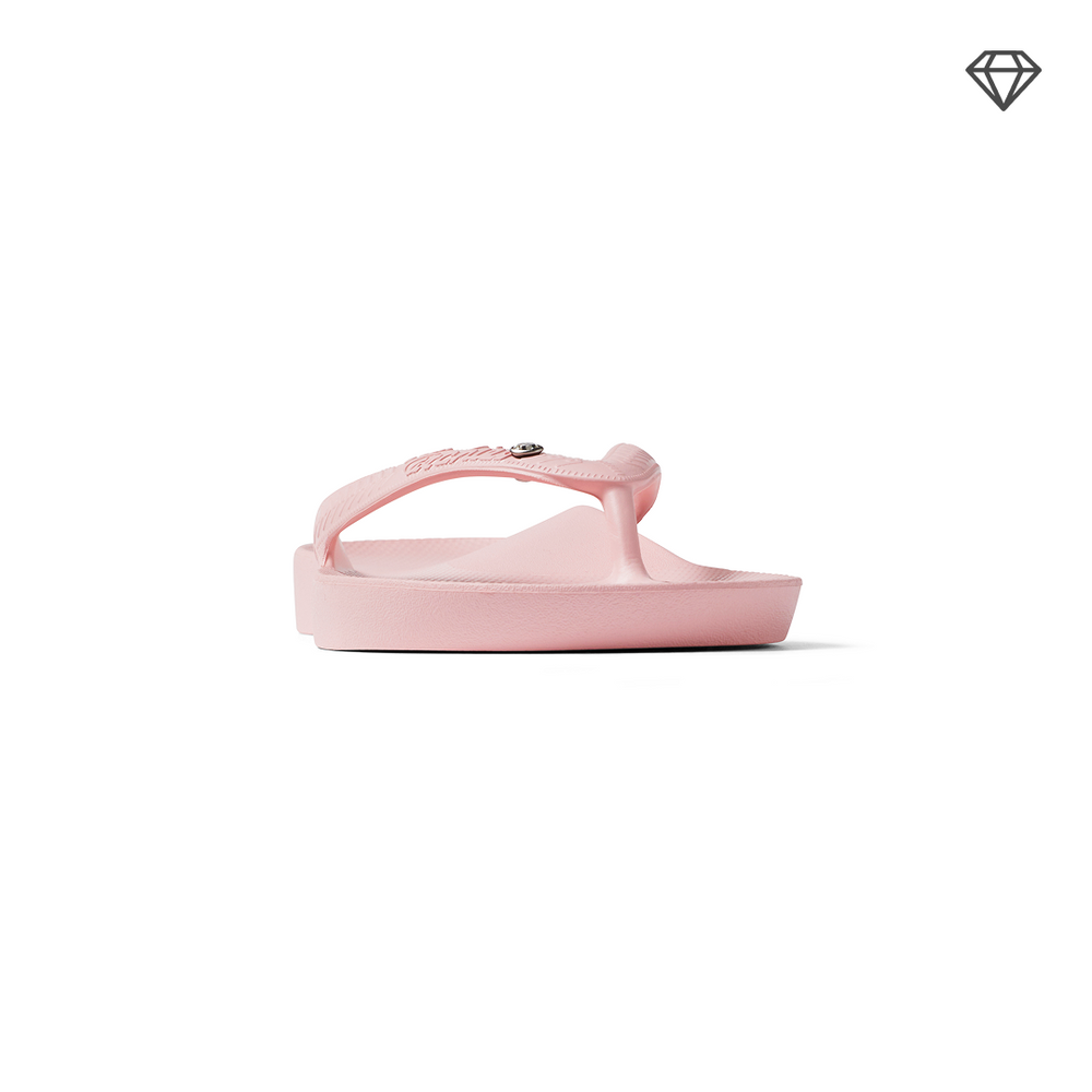 Crystal Pink Arch Support Flip Flops shown from the front 