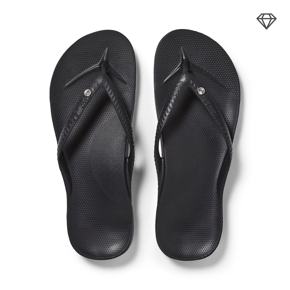 Crystal Black Archies Arch Support Flip Flops angle 01 