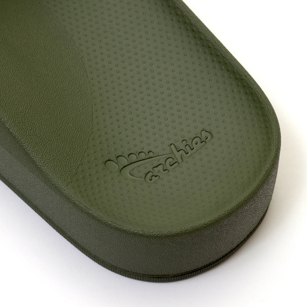 Olive Arch Support Slides showing the deep heel cup 