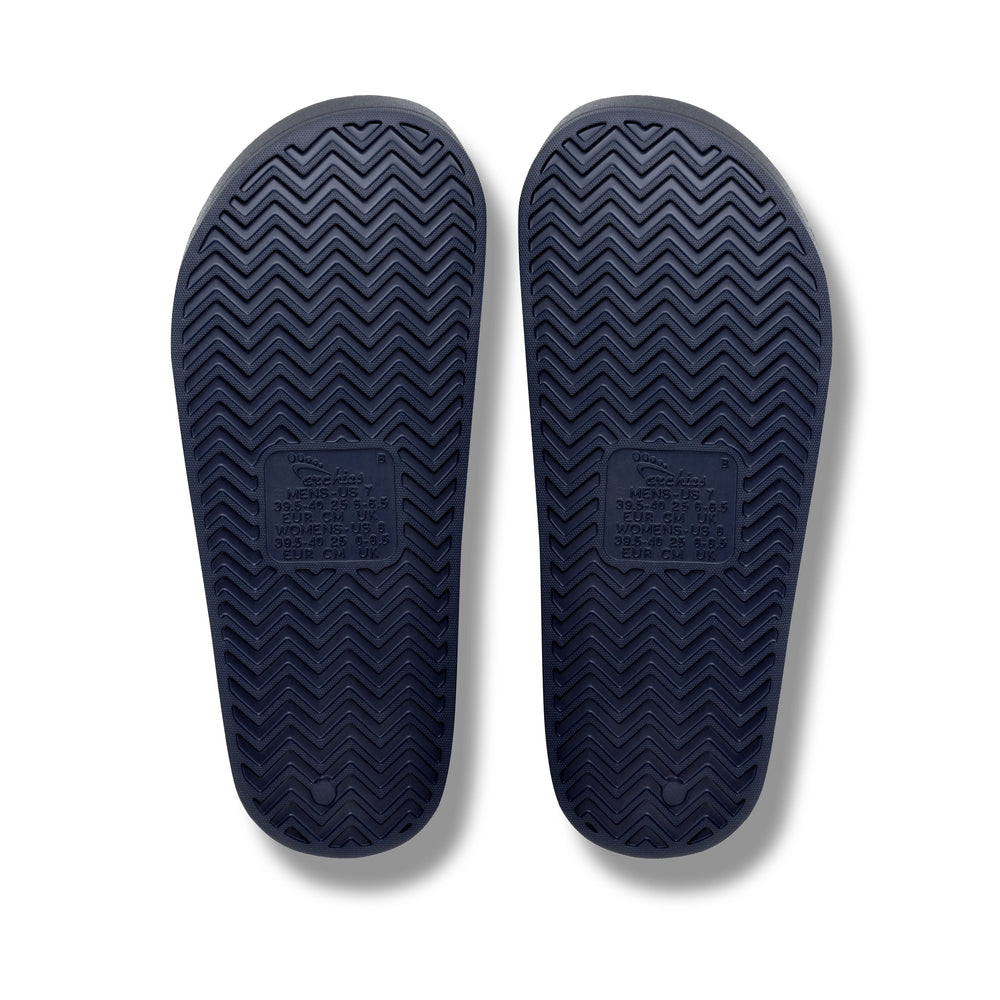 Navy Archies Arch Support Slides shown from the underside 