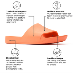 Peach Slide with text highlighting features on a white background