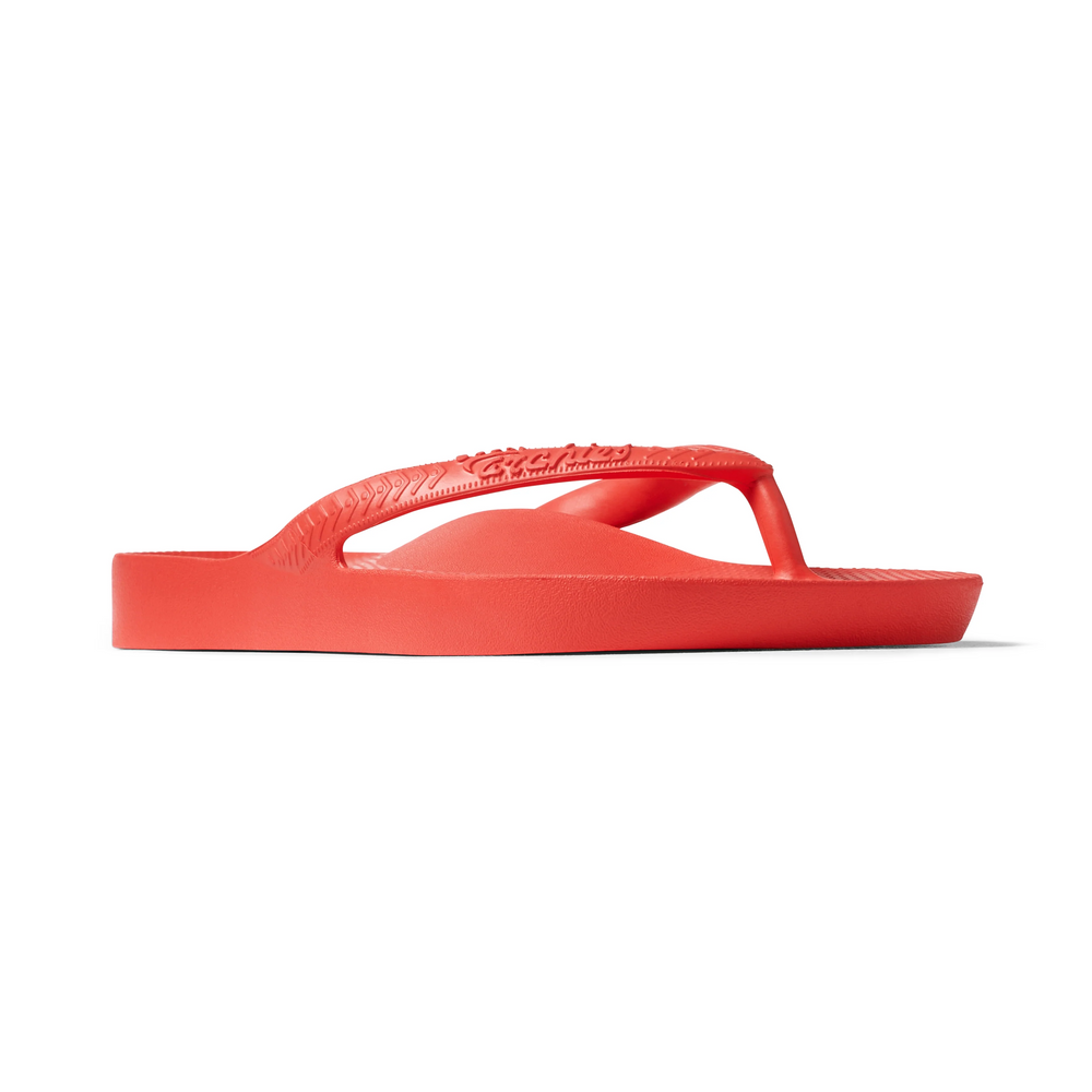 Archies Arch Support Flip Flops Coral front 3/4 view 